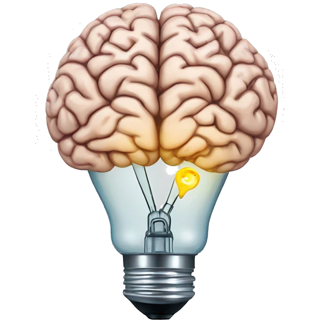 human brain with an idea lightbulb emoji