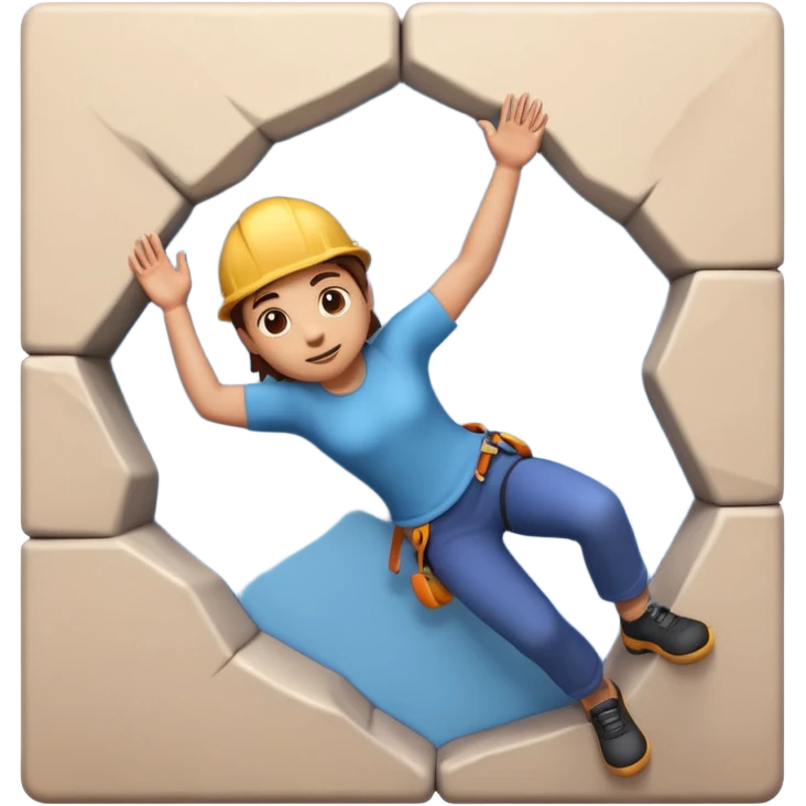 3D emoji style person climbing, wall pose, centered, soft shadow, white background. emoji