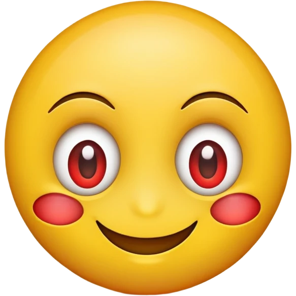 A smiley emoju with big eyes and the eyes have a red tint to them emoji