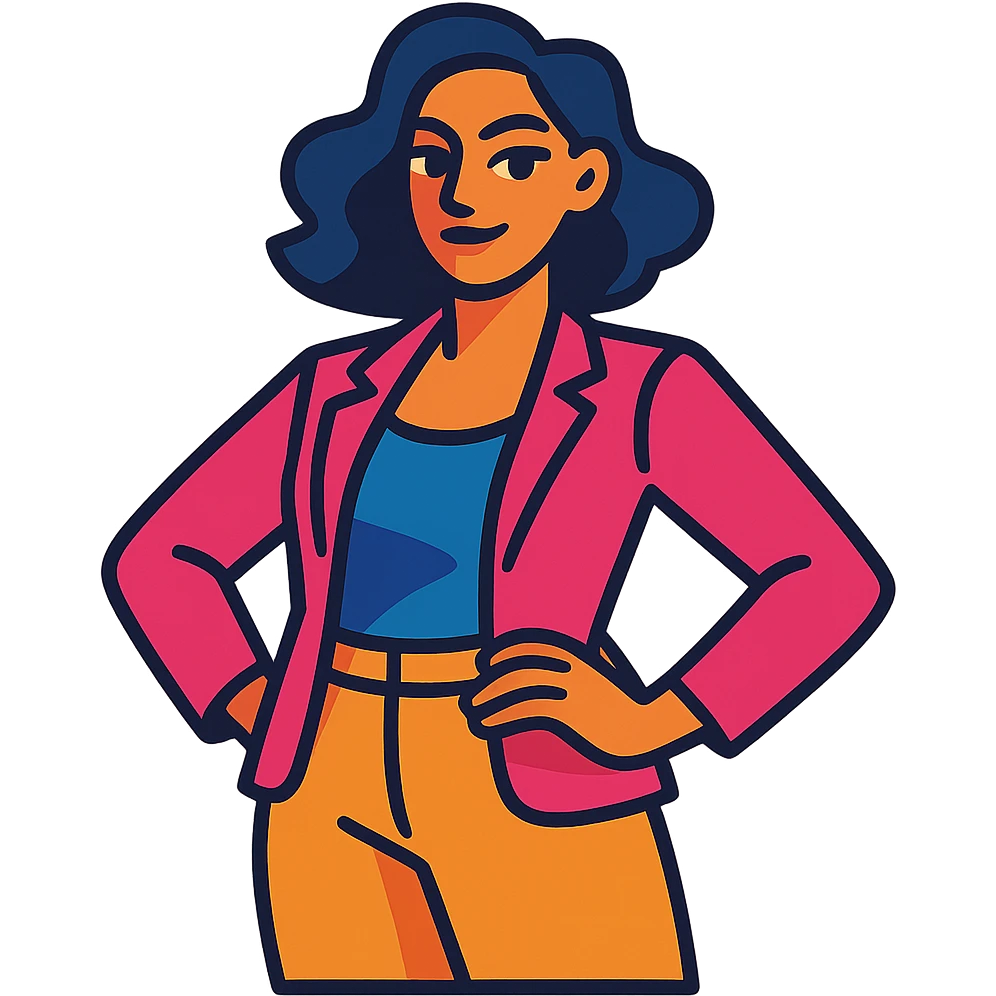 woman with confident pose, subtle smile, vibrant toon style emoji