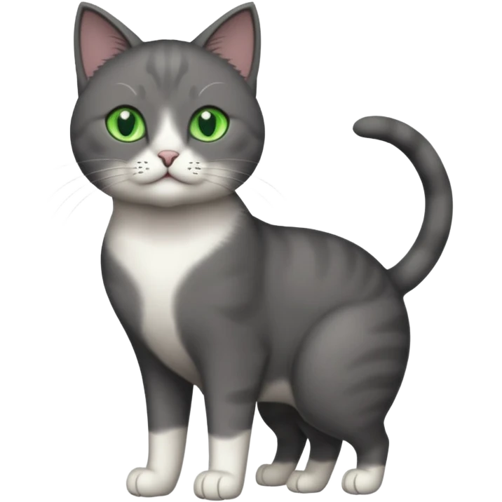 full body solid dark grey cat with green eyes, white paws and white whiskers emoji