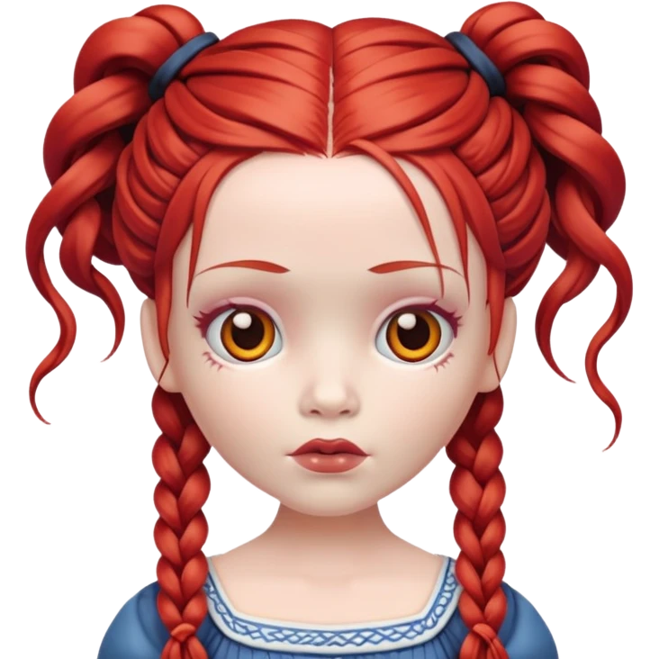 Scary doll with red hair in braids emoji