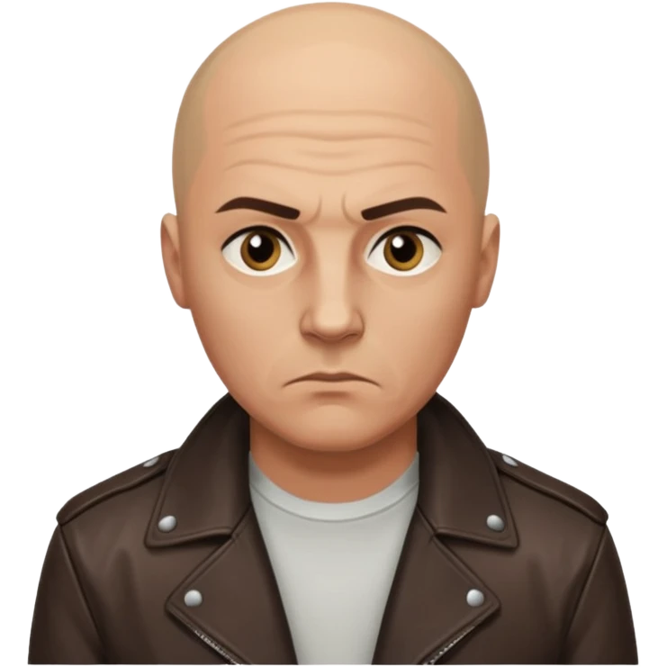 Bald Russian 1990s gangster emoji, leather jacket, , serious face emoji