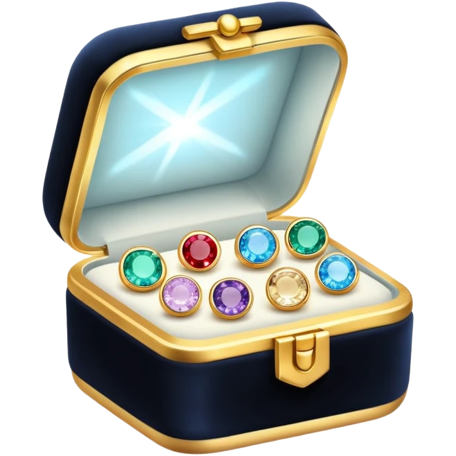 magical velvet-lined box glowing softly, filled with many short earrings emoji