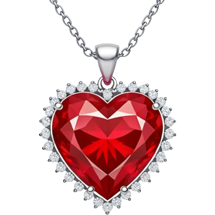 red heart ruby pendant with silver chain and white stones emoji