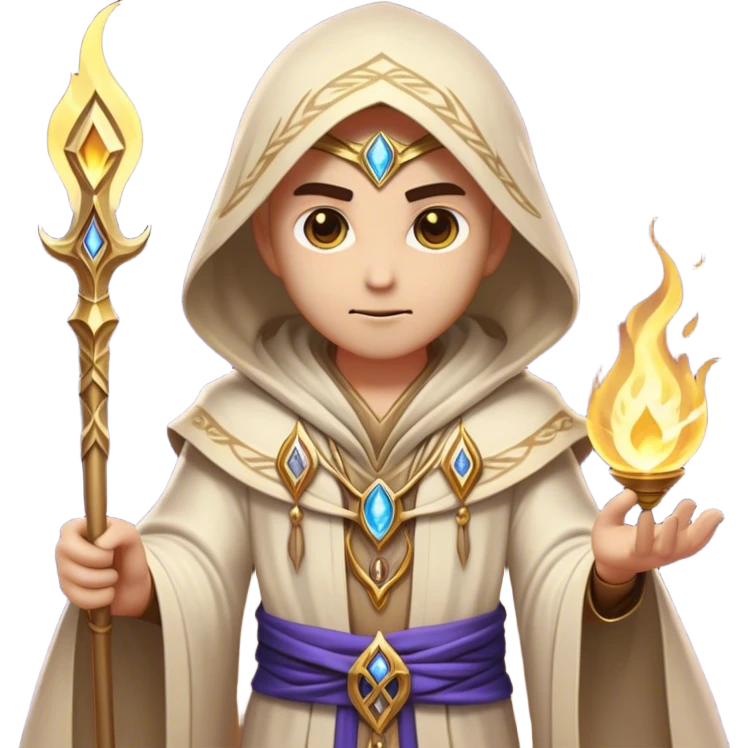 Clash of Clans aesthetic friendly Mage Portrait Emoji, With an enigmatic, slender build draped in flowing mystical robes adorned with arcane symbols, piercing eyes and a determined aura, his face rendered in a natural skin tone (not yellow), Simplified yet sharply defined features, highly detailed, glowing with a cool, otherworldly radiance, high shine, wise and resolute, stylized with an air of ancient sorcery, focused and mystical, soft glowing outline, capturing the essence of a powerful mage ready to unleash enchanted spells on epic adventures! emoji