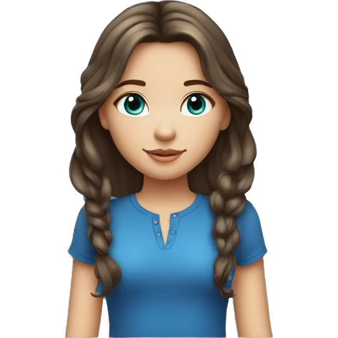 Jeune fille aux yeux bleus avec les cheveux mi-long chatain foncé emoji