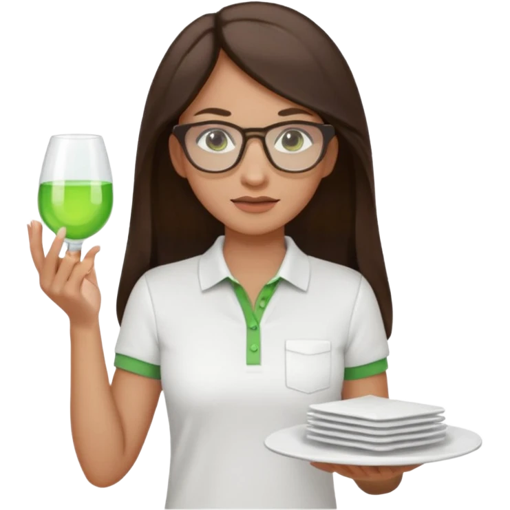 architect woman light skinned dark brown hair in WHITE POLO touch of light green, long hair but then wearing proper architeture attire with plates on the backgrounf emoji