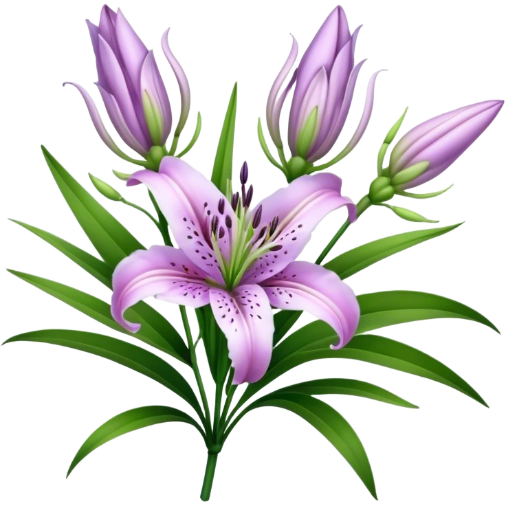 bouquet Lavender Oriental Lily, luxuriant, leaf, bud emoji