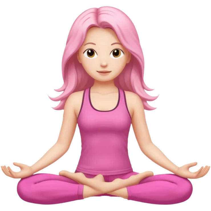 Pose de yoga cabello suelto, rosa emoji