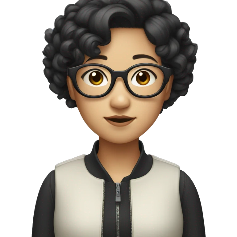 asian girl with curly black hair and round glasses emoji