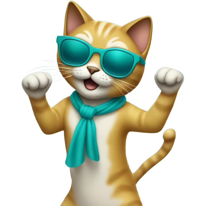 cat with teal colored glasses, dancing emoji