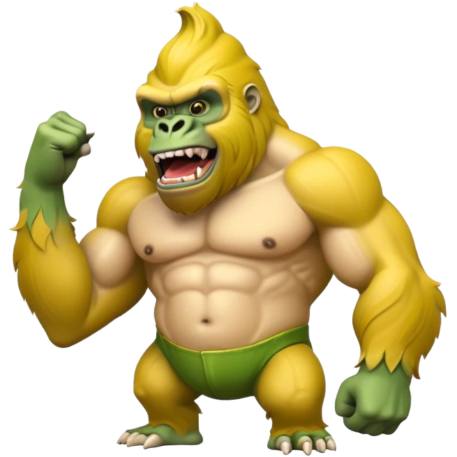 A yellow curved banana body with a muscular green gorilla head on top, showing teeth emoji
