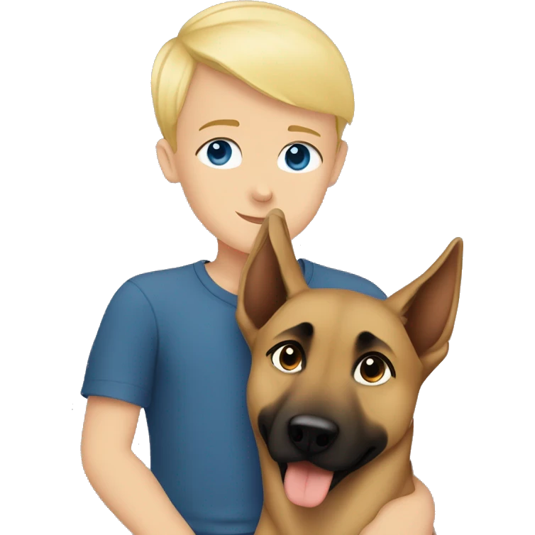 blond boy with blue eyes cute  cuddling a malinois emoji