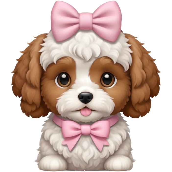 Cavapoo puppy with one pale pink bow on neck  emoji