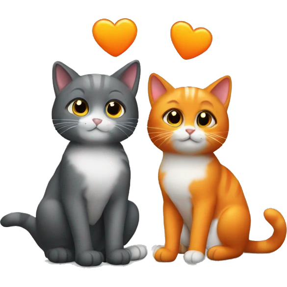 two cats in love, one orange and one dark gray emoji