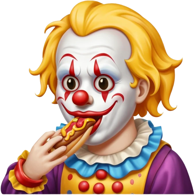 A scary clown eating a hotdog  emoji