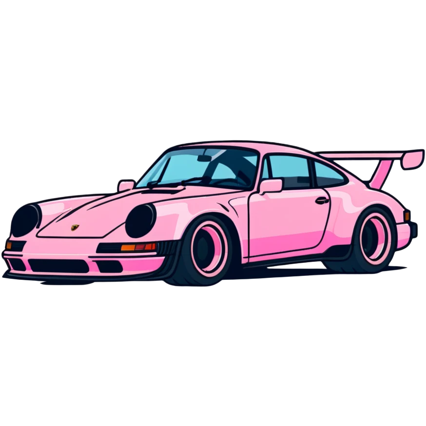 full view of a pink porsche sports car emoji