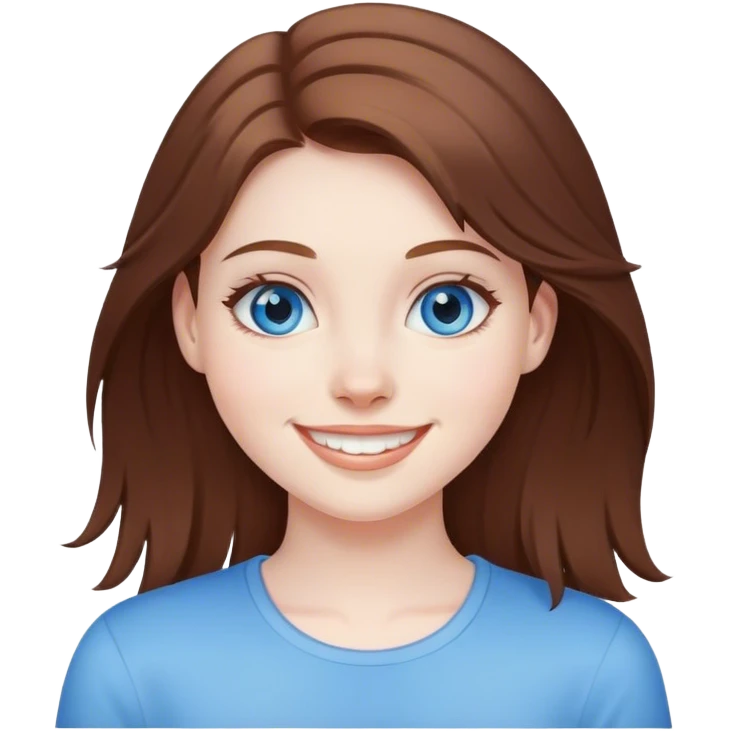 Girl with brown hair and blue eyes with pale skin smiling emoji