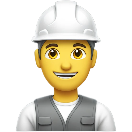 worker wearing a white helmet and a grey workwear, making a thumbs up emoji