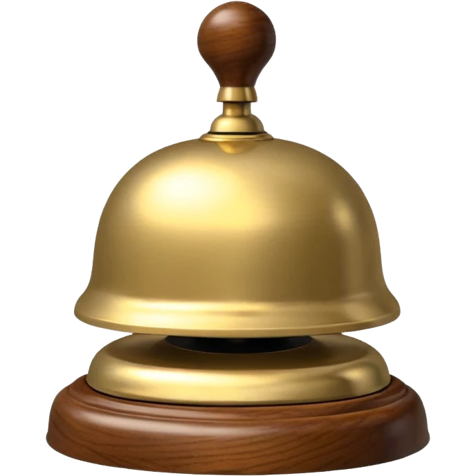 Poolside Service Bell: A tiny brass bell on a wooden base, used to call for drinks or towels at private cabanas. emoji