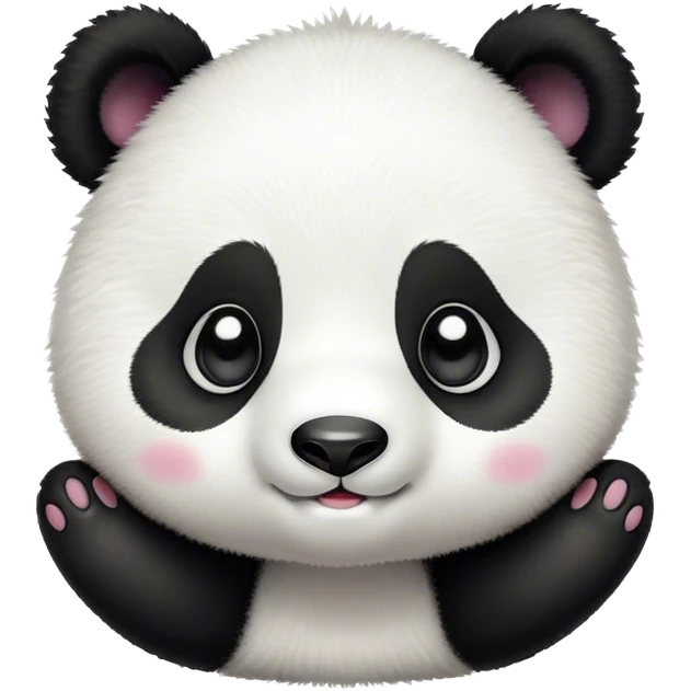 Cinematic Cute Baby Panda Portrait Emoji, Head tilted playfully and inquisitively, featuring an irresistibly fluffy, black and white Fur with an extra dose of cuddliness, round, sparkling eyes filled with boundless curiosity, Simplified yet adorably endearing features, highly detailed, glowing with a warm, friendly glow, high shine, affectionate and playful, stylized with a touch of playful charm, bright and heartwarming, soft glowing outline, capturing the essence of a mischievous yet loving baby panda, so playful it feels like it could tumble out of the screen into your arms! emoji