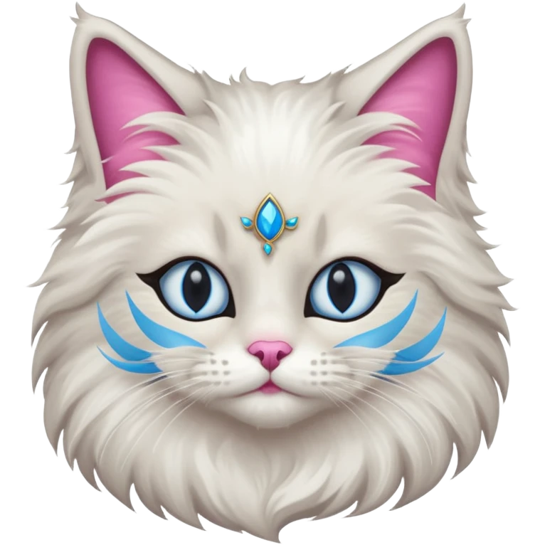Neva masquerade cat, very fluffy, gray and white, with blue eyes and pink nose emoji