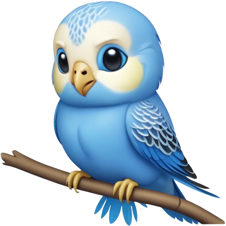 adorable-[budgie]-realistic-full-body-perched-emoji,-wings-tucked-neatly,-head-tilted-dramatically,-sleek-[blue]-feathers,-simplified-yet-realistic-focused-features,-highly-detailed,-glowing-with-an-almost-sarcastic-glow emoji