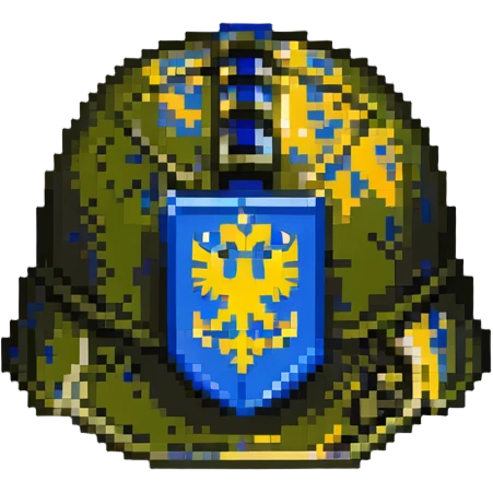 Ukrainian army helmet with blue and yellow emblem, combat headgear emoji