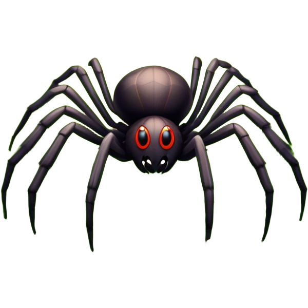 Huge spider sitting on grass with flowers, surrounded by a lush meadow. Detailed legs and body, with soft natural lighting enhancing its texture. Calm, serene background with vibrant greenery and a clear sky. Transparent background. emoji