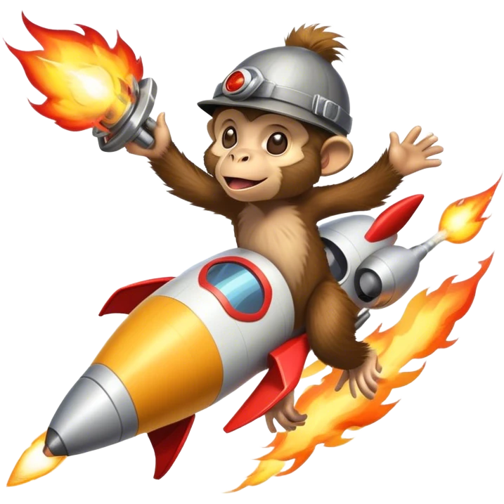 punk monkye in a hat flying in a rocket with fire emoji