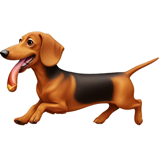 Dachshund running after a hotdog emoji