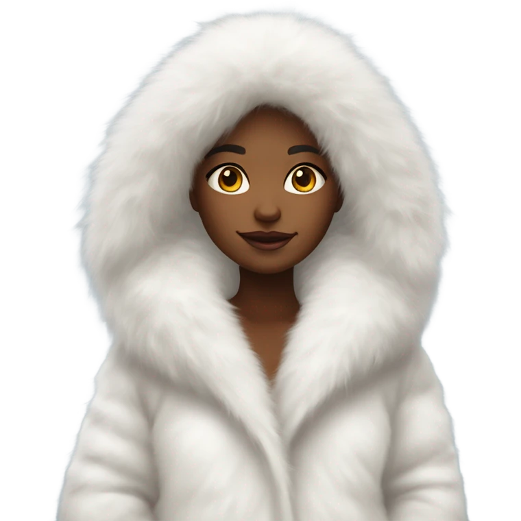 Girl in a extremely big fluffy oversized white fur coat with hood on. The fur is real and it’s very obvious big and fluffy  emoji