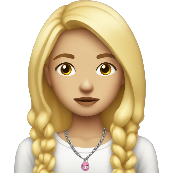 sad blonde girl with hippee necklaces and outfit emoji