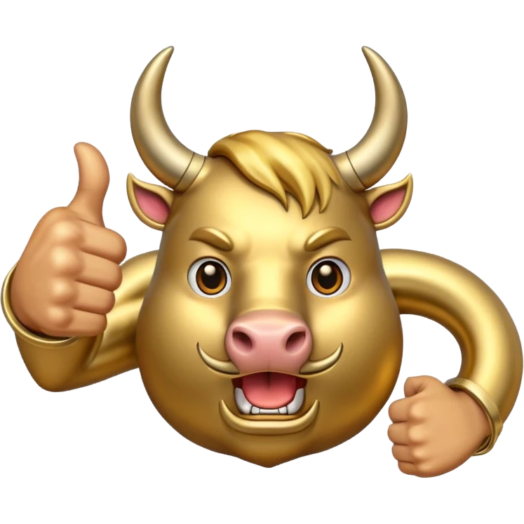 Emoji is an iron golden horseshoe with an angry powerful bull in the middle showing a thumbs up (Likes) emoji