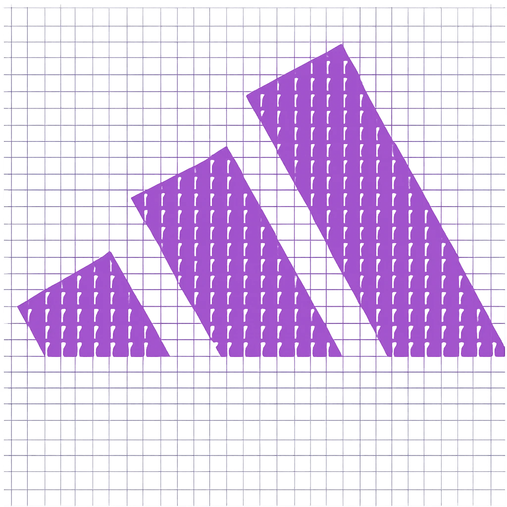 mosaic of square emojis forming Galxe 3-stripe logo, three stripes in purple, background squares in white emoji