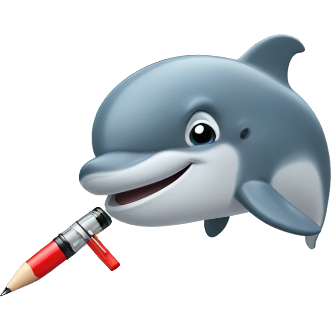 dolphin with a pen emoji