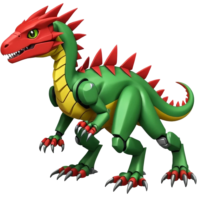 Cool Edgy Green Red Yellow Digimon-Fakemon-Guilmon-Velociraptor-Dragon-Mecha full body emoji