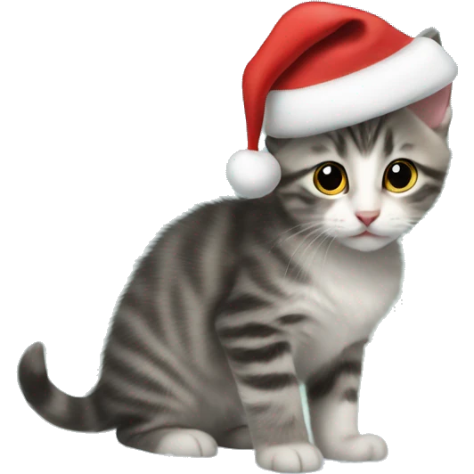 kitten in the snow with santa hat  emoji