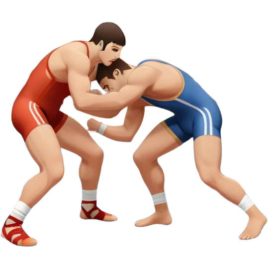 An icon representing freestyle wrestling, with two athletes engaged in a dynamic struggle on the mat. One wrestler attempts a takedown while the other counters, showcasing agility and technique. The background features a stylized wrestling ring with minimal design elements, emphasizing the action.  emoji