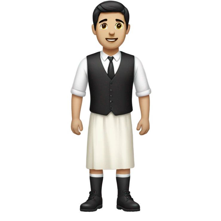 white man black hair in a white skirt emoji