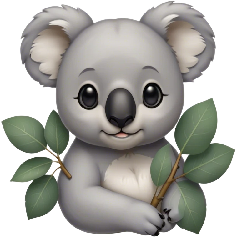 Cinematic Noble Koala Portrait Emoji, Poised and regal, with a stocky, cuddly build and a plush, well-groomed grey fur, large round ears and a distinctive big black nose, deep-set soulful dark eyes, Simplified yet sharp and sophisticated features, highly detailed, glowing with a soft, dignified glow, high shine, intelligent and gentle, stylized with an air of eucalyptus elegance, focused and attentive, soft glowing outline, capturing the essence of a watchful and confident marsupial, so majestic it feels as though it could climb out of the screen with effortless authority! emoji