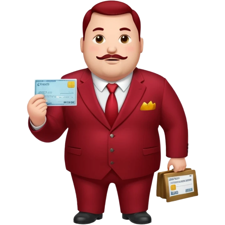 huge fat guy bold head in dark red velvet suit holding cheque emoji