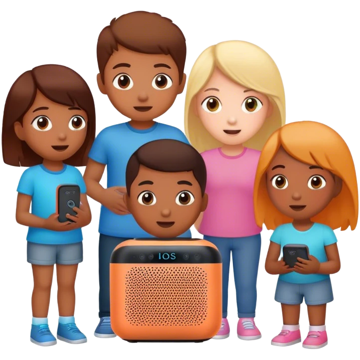 children interacting with a smart speaker emoji