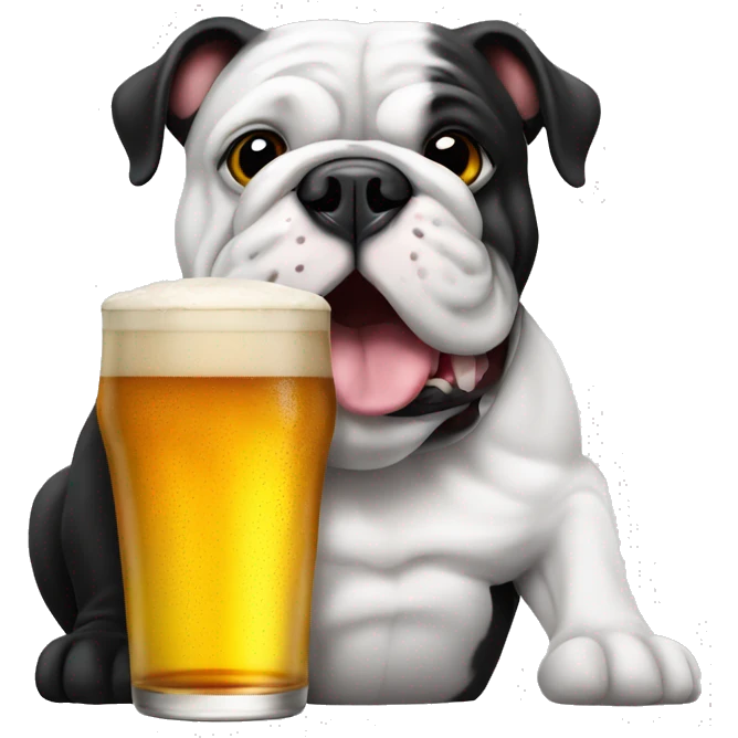 Black and white bulldog with pint of lager emoji