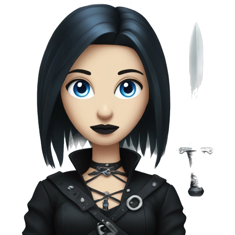 goth girl with blue eyes holding dagger emoji