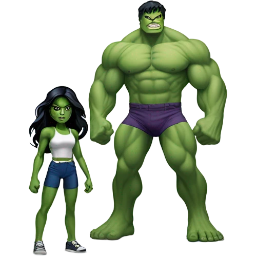Mini cute Hulk with she hulk emoji