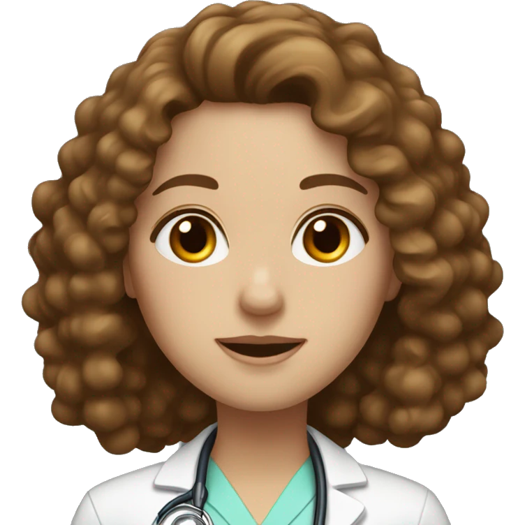 doctor woman, brown eyes, white skin,  long brown curly hair emoji