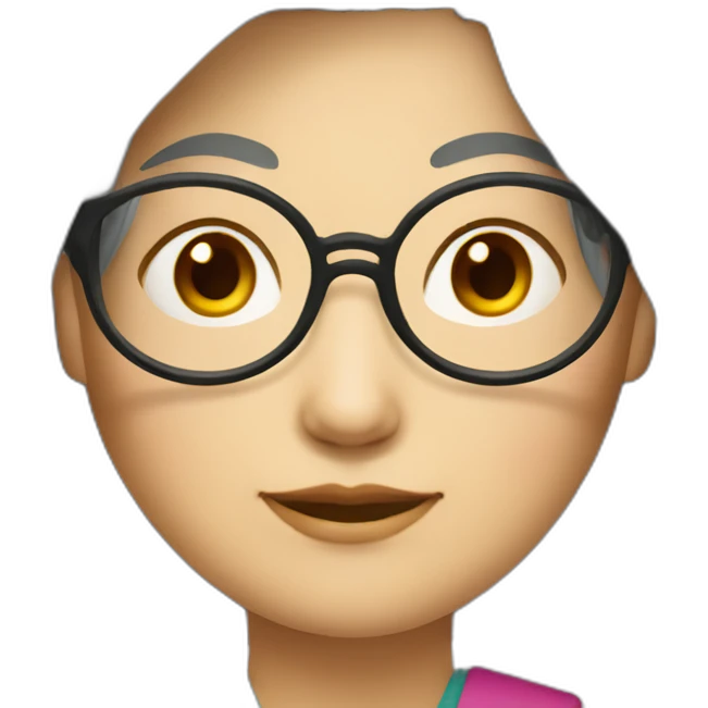 Chinese lady with very lightly grey hair to shoulder length wear glasses wear Chinese colourful dress emoji