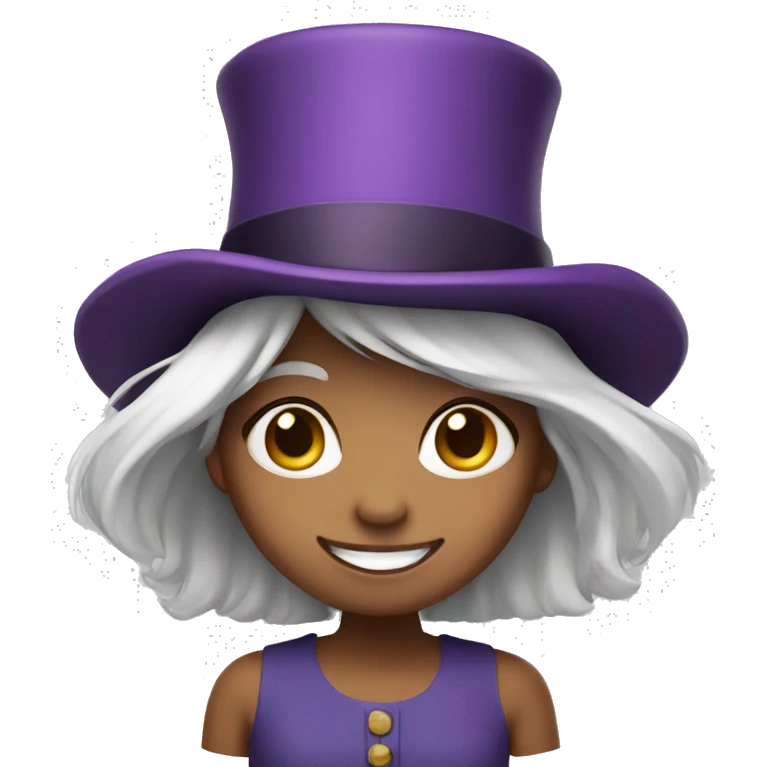 smiling girl-skin white-hair brown-in purple top hat emoji